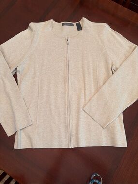 Neutral Zip-Front Lightweight sweater top- Beige